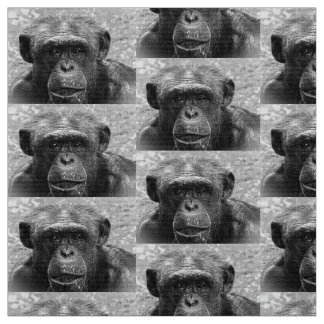 Chimpanzee Face, Great Character, Black and White Fabric