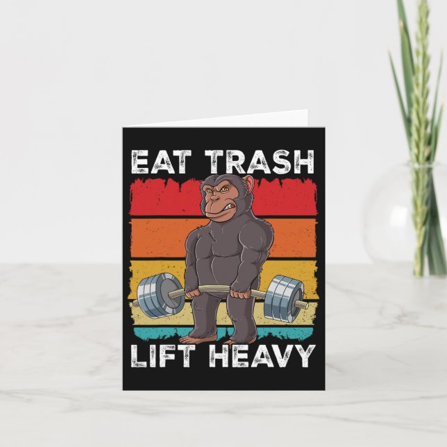 Chimpanzee Gym Weight Training Eat Trash Lift Heav Card (Front)