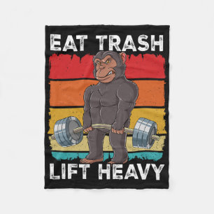 Chimpanzee Gym Weight Training Eat Trash Lift Heav Fleece Blanket