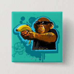 Chimpanzee Holding a Banana 15 Cm Square Badge