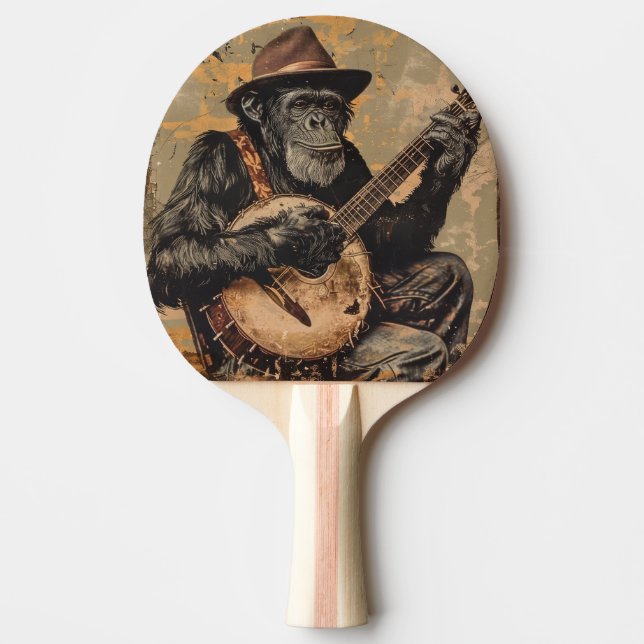 CHIMPANZEE MONKEY BANJO PING PONG PADDLE (Front)