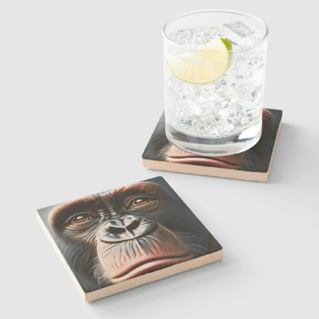 Chimpanzee Monkey Cute Chimp Stone Coaster (Side)