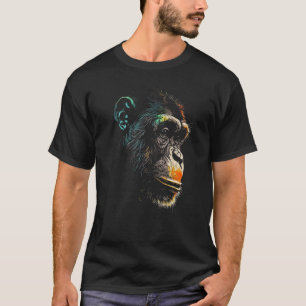 Chimpanzee Monkey Face Colourful Paint Wild Forest T-Shirt