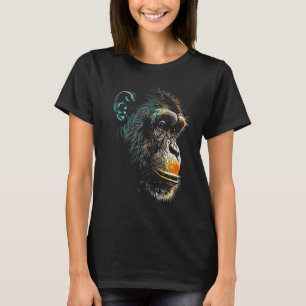 Chimpanzee Monkey Face Colourful Paint Wild Forest T-Shirt