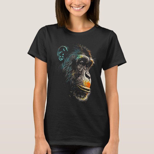 Chimpanzee Monkey Face Colourful Paint Wild Forest T-Shirt (Front)