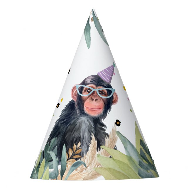 Chimpanzee Monkey Party Animals Safari Birthday Hat (Front)