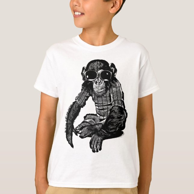 Chimpanzee Monkey Wearing sun Glasses Original Art T-Shirt (Front)