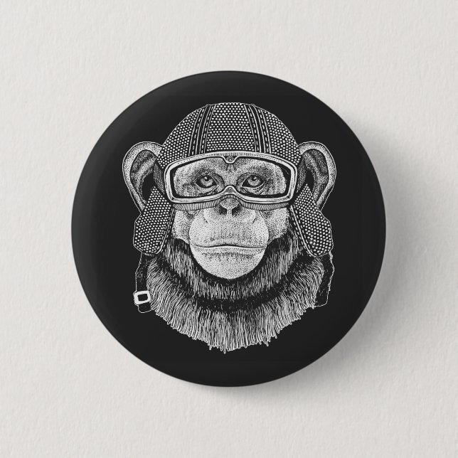 Chimpanzee Motorcycle Rider 6 Cm Round Badge (Front)