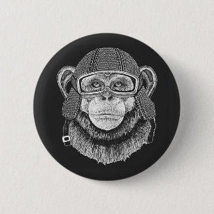 Chimpanzee Motorcycle Rider 6 Cm Round Badge