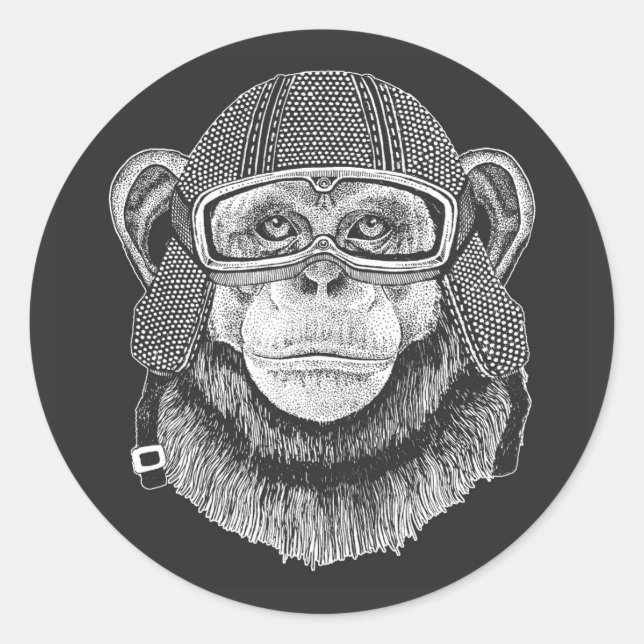 Chimpanzee Motorcycle Rider Classic Round Sticker (Front)
