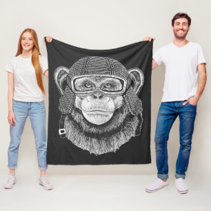 Chimpanzee Motorcycle Rider Fleece Blanket