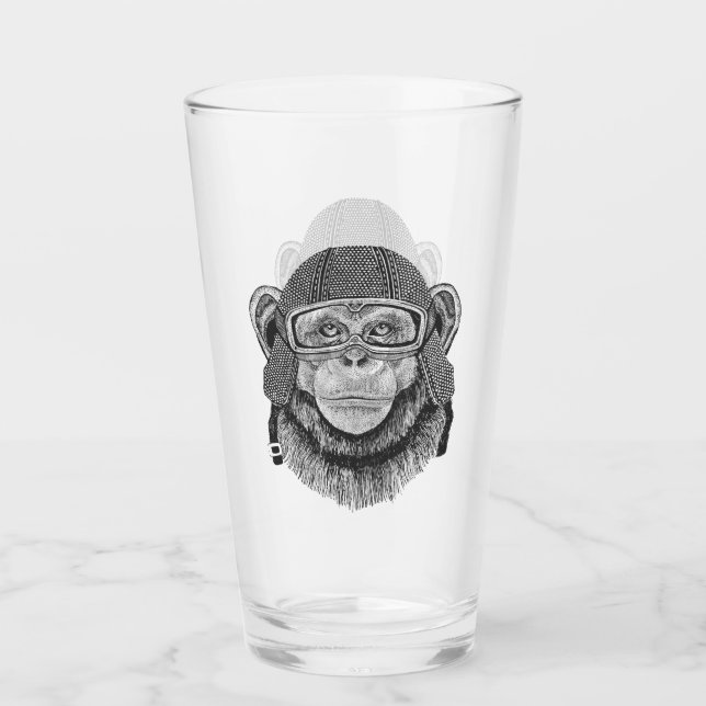 Chimpanzee Motorcycle Rider Glass (Front)