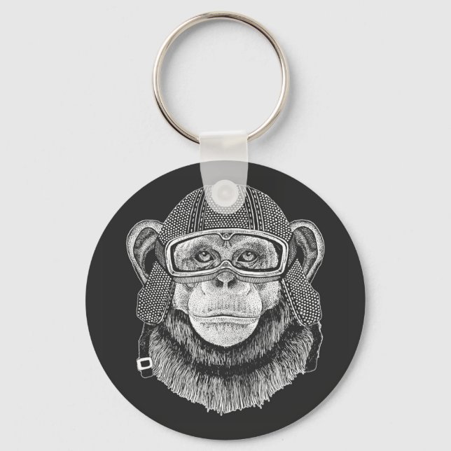 Chimpanzee Motorcycle Rider Key Ring (Front)