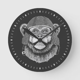 Chimpanzee Motorcycle Rider Round Clock