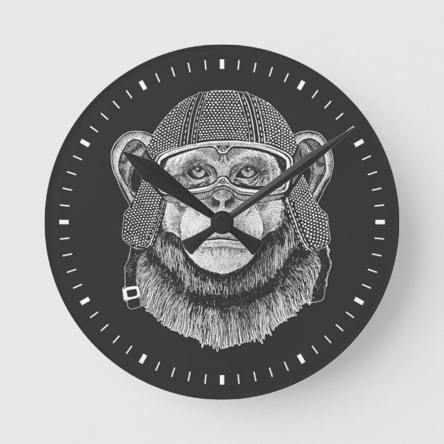 Chimpanzee Motorcycle Rider Round Clock (Front)