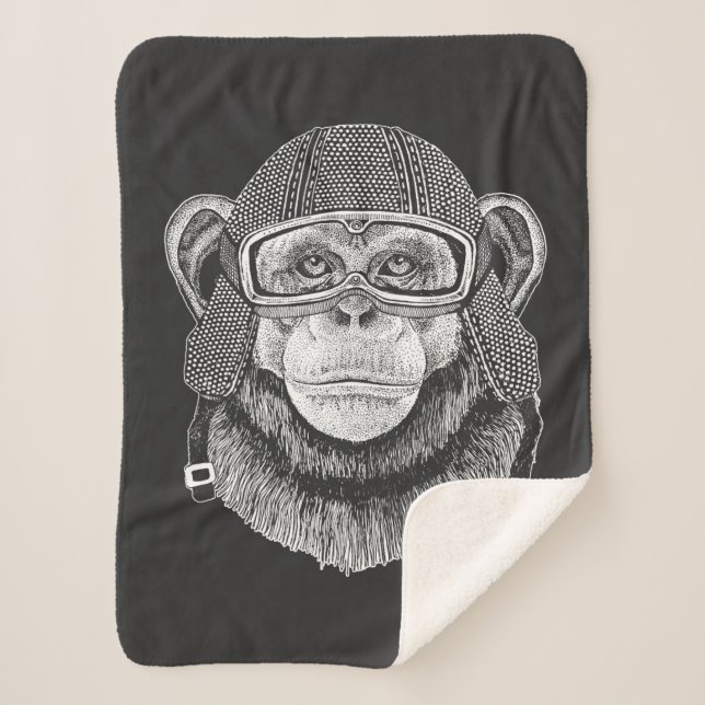 Chimpanzee Motorcycle Rider Sherpa Blanket (Front)