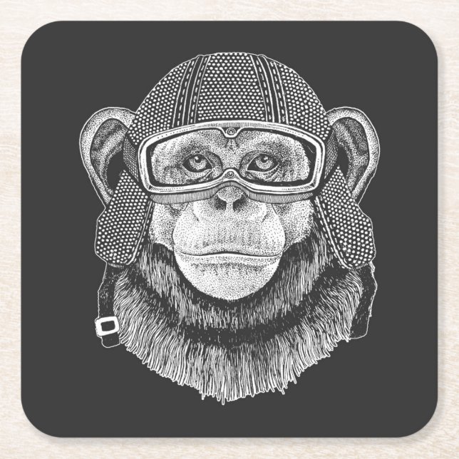 Chimpanzee Motorcycle Rider Square Paper Coaster (Front)