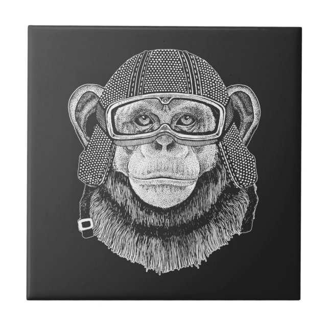Chimpanzee Motorcycle Rider Tile (Front)