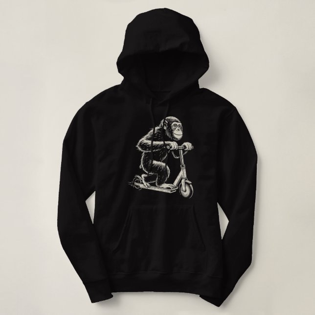 Chimpanzee On An E-Scooter Monkey Hoodie (Design Front)
