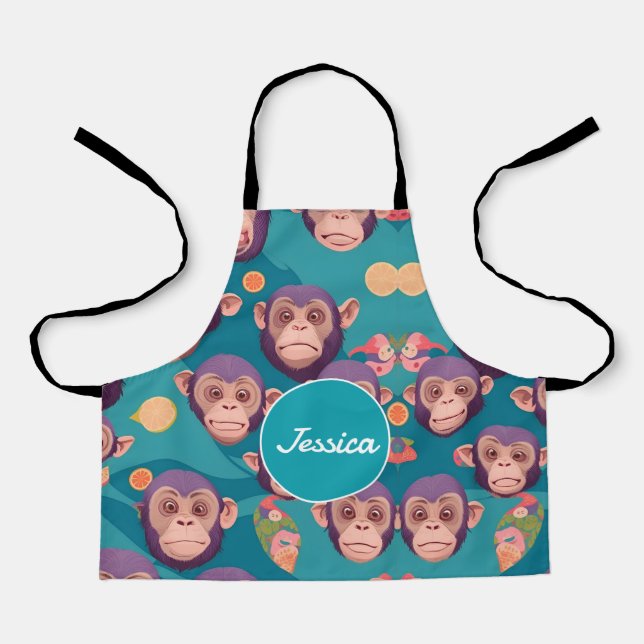 Chimpanzee Pastel Colourful Personalised Pattern Apron (Front)
