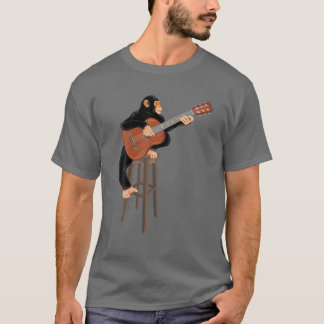 Chimpanzee Playing Acoustic Guitar. Funny Monkey T-Shirt