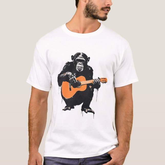 chimpanzee playing guitar art T-Shirt (Front)