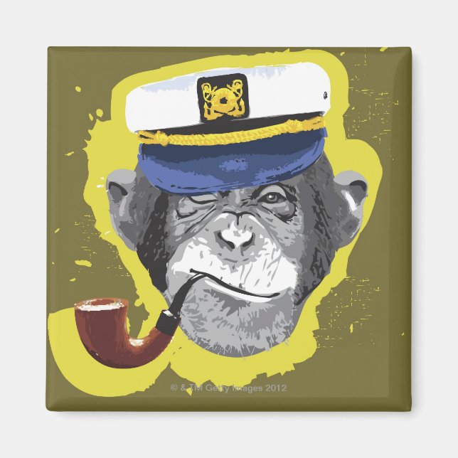 Chimpanzee Smoking Pipe Magnet (Front)