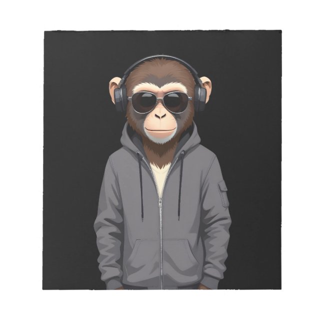 Chimpanzee Wearing Hoodie Funny Cool Animal Vector Notepad (Front)