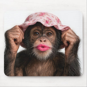 Chimpanzee Wearing Pink Lipstick Mouse Mat