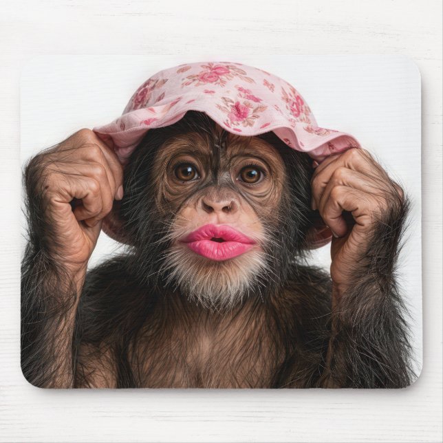 Chimpanzee Wearing Pink Lipstick Mouse Mat (Front)