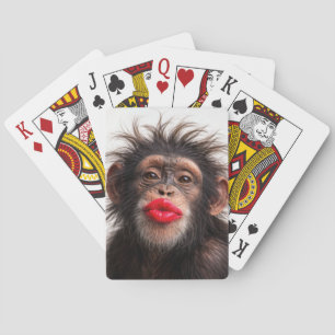 Chimpanzee Wearing Red Lipstick Playing Cards