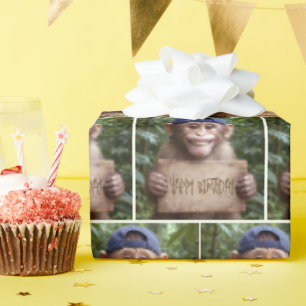 Chimpanzee with Happy Birthday Sign Wrapping Paper