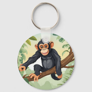 Chimpanzee with her cute tail on the branch greets key ring