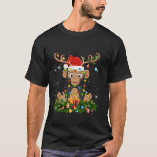 Chimpanzee Xmas Lighting Reindeer Santa Chimpanzee T-Shirt