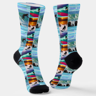 Chimpanzees Surfing Photo Collage, Crew Socks