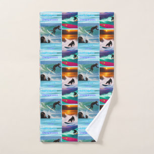 Chimpanzees Surfing Photo Collage,  Hand Towel