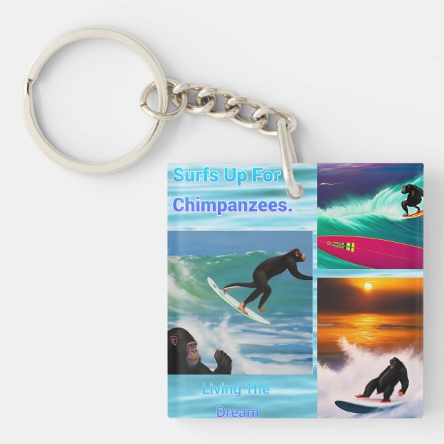 Chimpanzees Surfing Photo Collage, Keyring (Front)