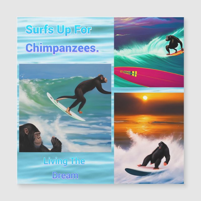 Chimpanzees Surfing Photo Collage,  Magnetic Card (Front)