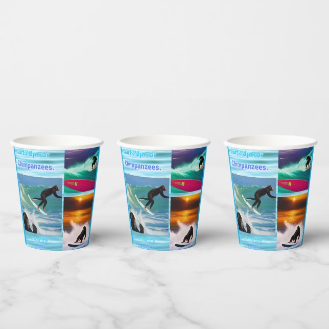 Chimpanzees Surfing Photo Collage, Paper Cups (Multi)