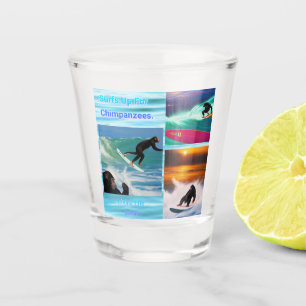 Chimpanzees Surfing Photo Collage, Shot Glass