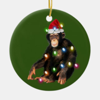Chimpanzees With Hat Lights Christmas Ceramic Tree Decoration