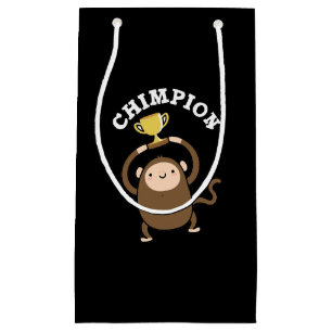 Chimpion Funny Champion Chimpanzee Pun Dark BG Small Gift Bag