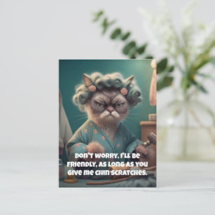 "Chin Scratches Please" Funny Cat Lover Holiday Postcard