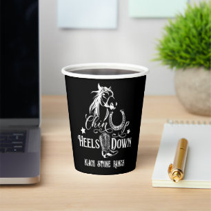 Chin up heels down cowgirl horse lover riding paper cups
