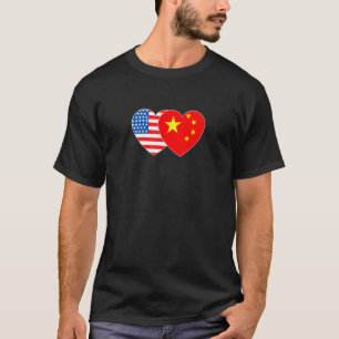 China and USA Flag Twin Heart for Chinese American T-Shirt