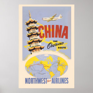 China Asia Wolrd Travel Vintage Travel Poster