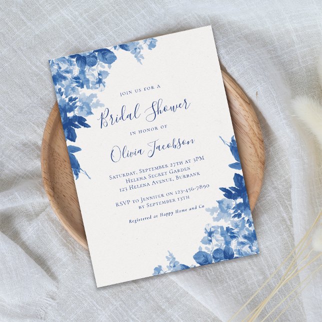 China Blue Floral Bridal Shower Invitation (Creator Uploaded)