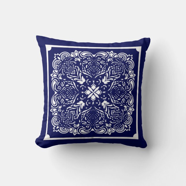 China Blue Reversible Throw Pillow (Front)