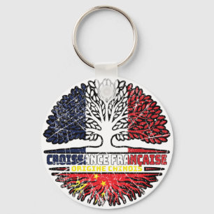 China Chinese French France Tree Roots Flag Key Ring