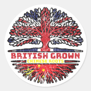 China Chinese Uk United Kingdom British Tree Roots Classic Round Sticker